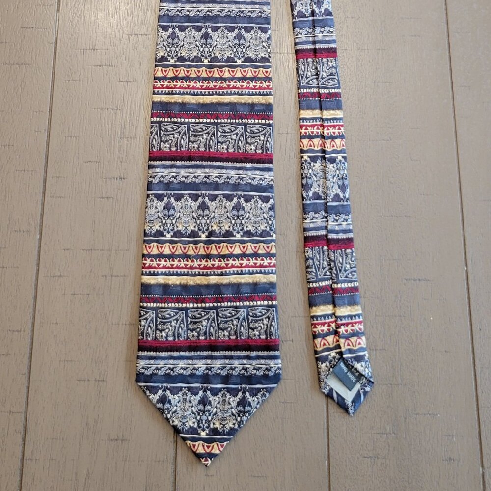 Tesoro Rosso 100% Silk Geometric Shapes Tie Hand Made - Miami - Black Gold Red
